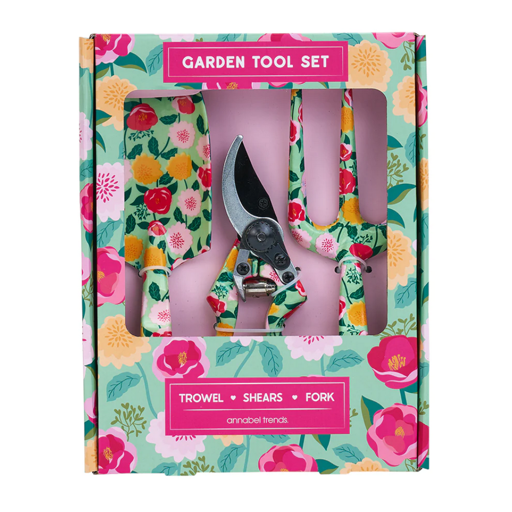 Annabel Trends Garden Tools Set of 3 Camellias Mint | Merchants HomewaresAnnabel Trends Garden Tools Set of 3 Camellias Mint Packaged | Merchants Homewares