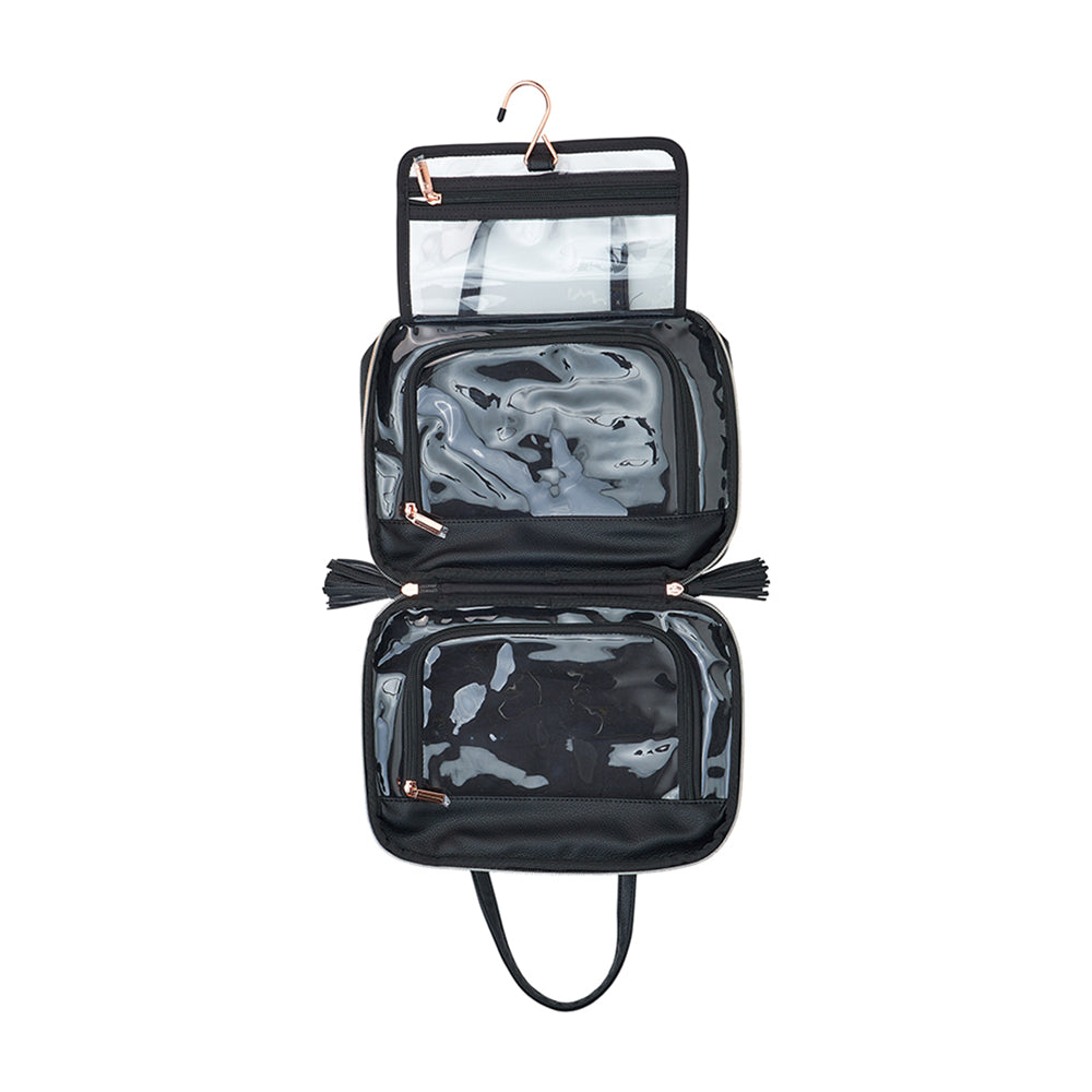 Annabel Trends Vanity Toiletry Bag Black & White Stripe Open  | Merchants Homewares