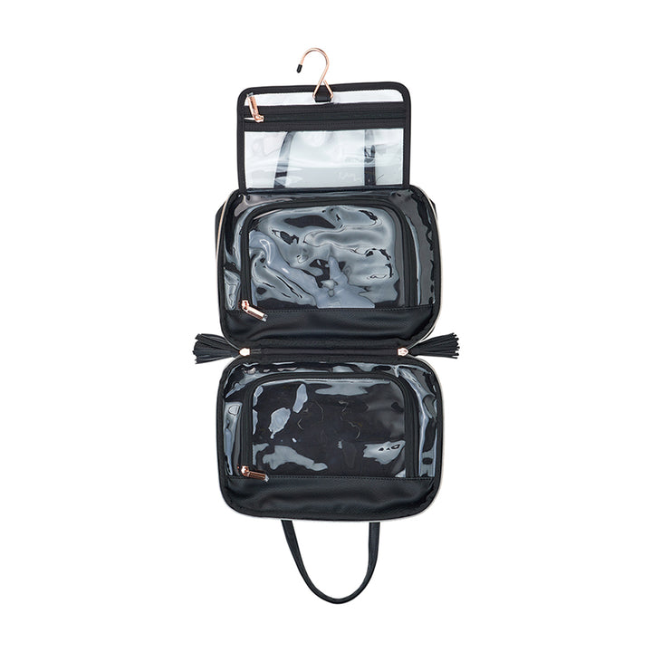 Annabel Trends Vanity Toiletry Bag Black & White Stripe Open  | Merchants Homewares