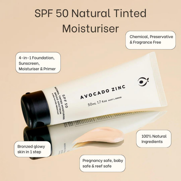 Avocado Zinc SPF 50 Natural Tinted Moisturiser Light Benefits | Merchants Homewares
