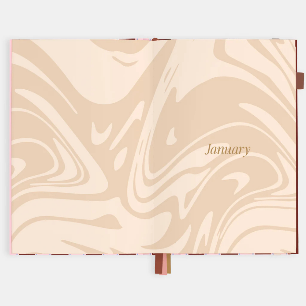 Fox & Fallow 2026 A5 Vertical Planner Burgundy Stripe Open | Merchants Homewares