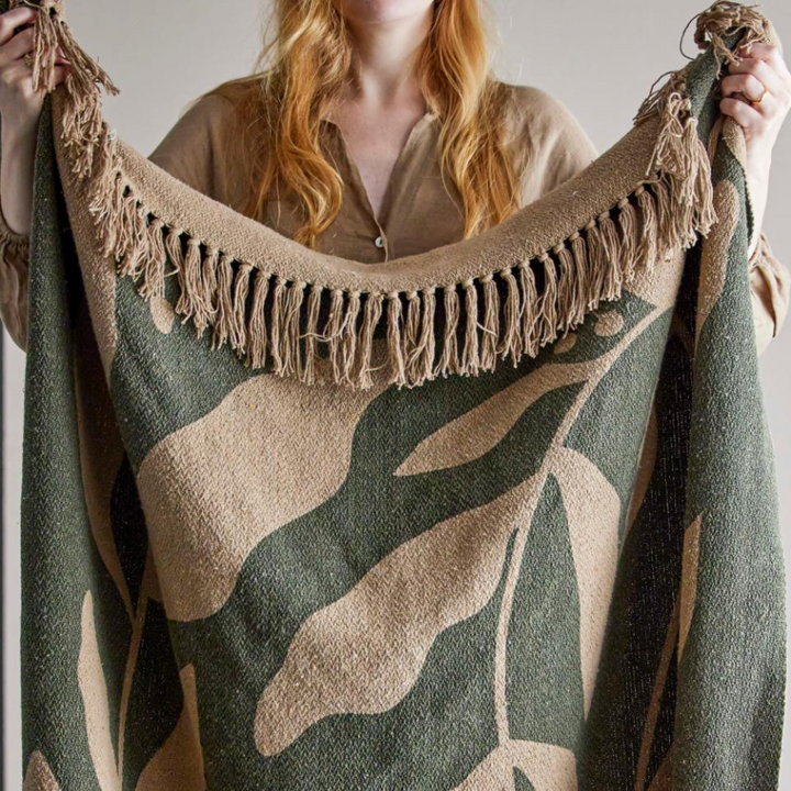 French Bazaar Bloomingville Geneva Throw Green Recycled Cotton Lifestyle | Merchants Homewares