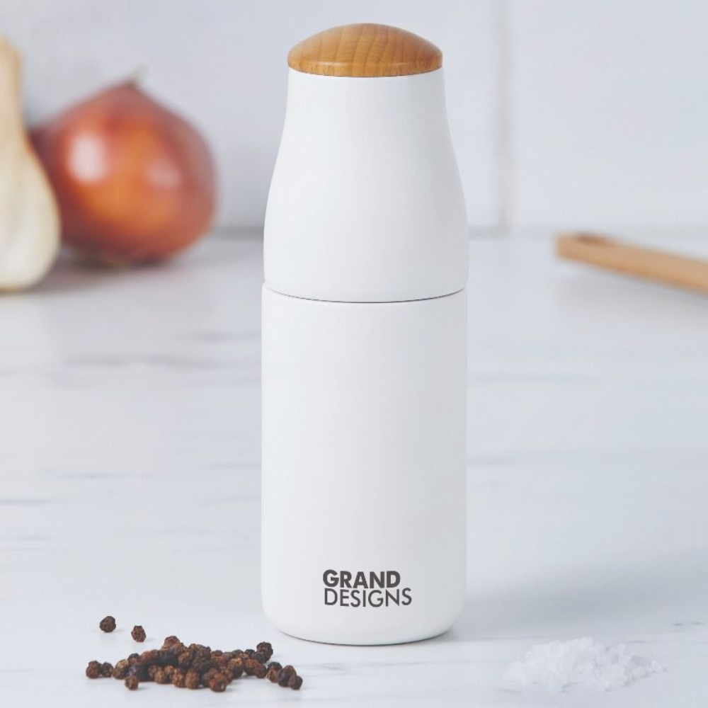 IS Albi Grand Designs Salt/Pepper Mill White Lifestyle | Merchants Homewares