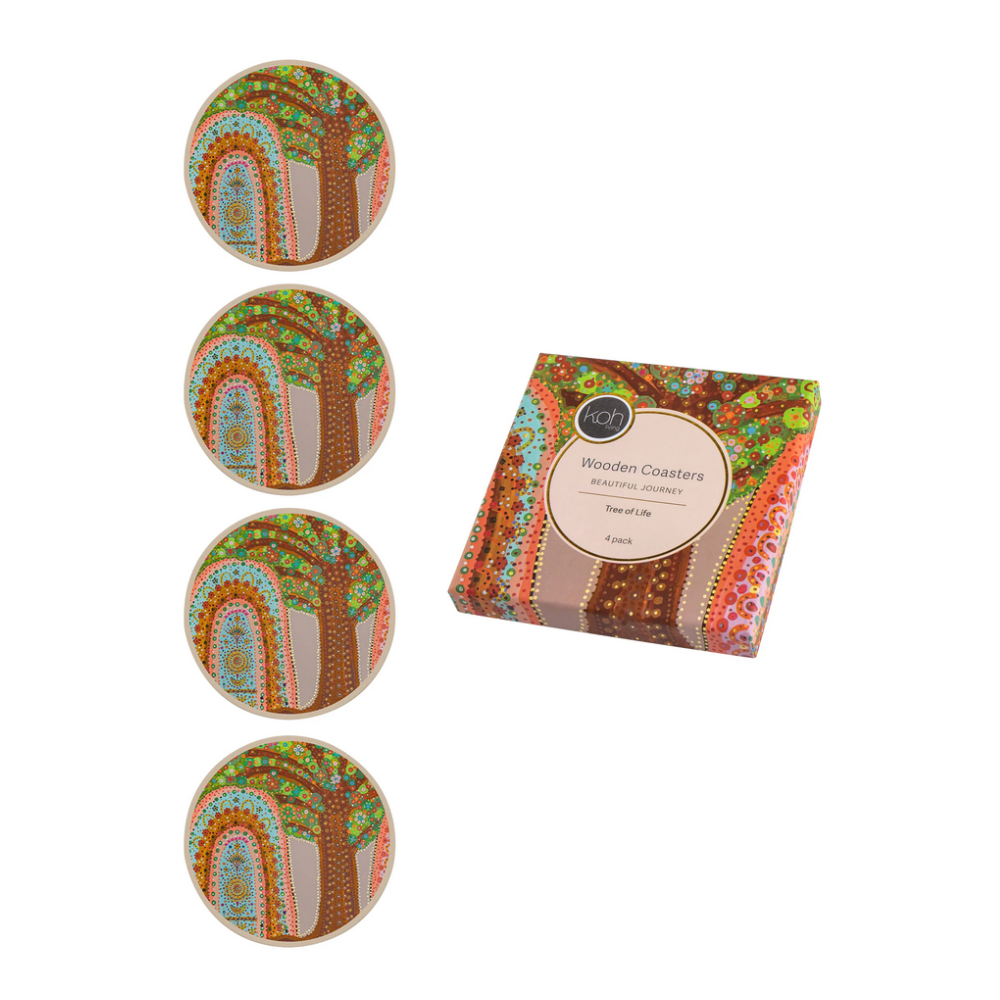 Koh Living Wooden Coaster 4 Pack Tree of Life | Merchants Homewares
