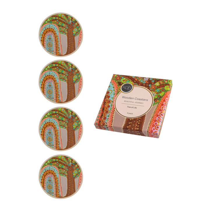 Koh Living Wooden Coaster 4 Pack Tree of Life | Merchants Homewares