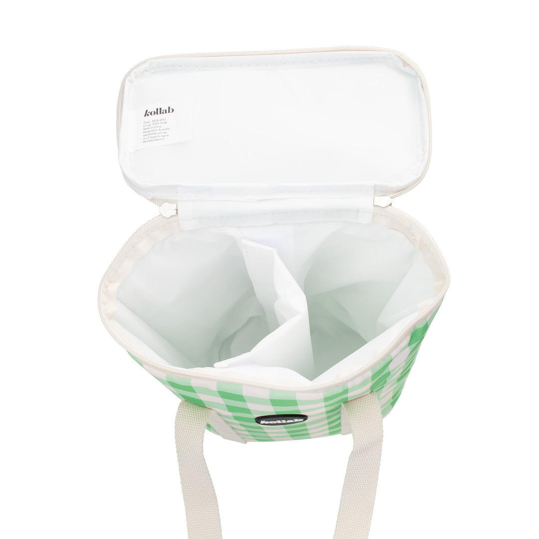 Kollab Holiday Wine Cooler Bag Kelly Green Check Open | Merchants Homewares