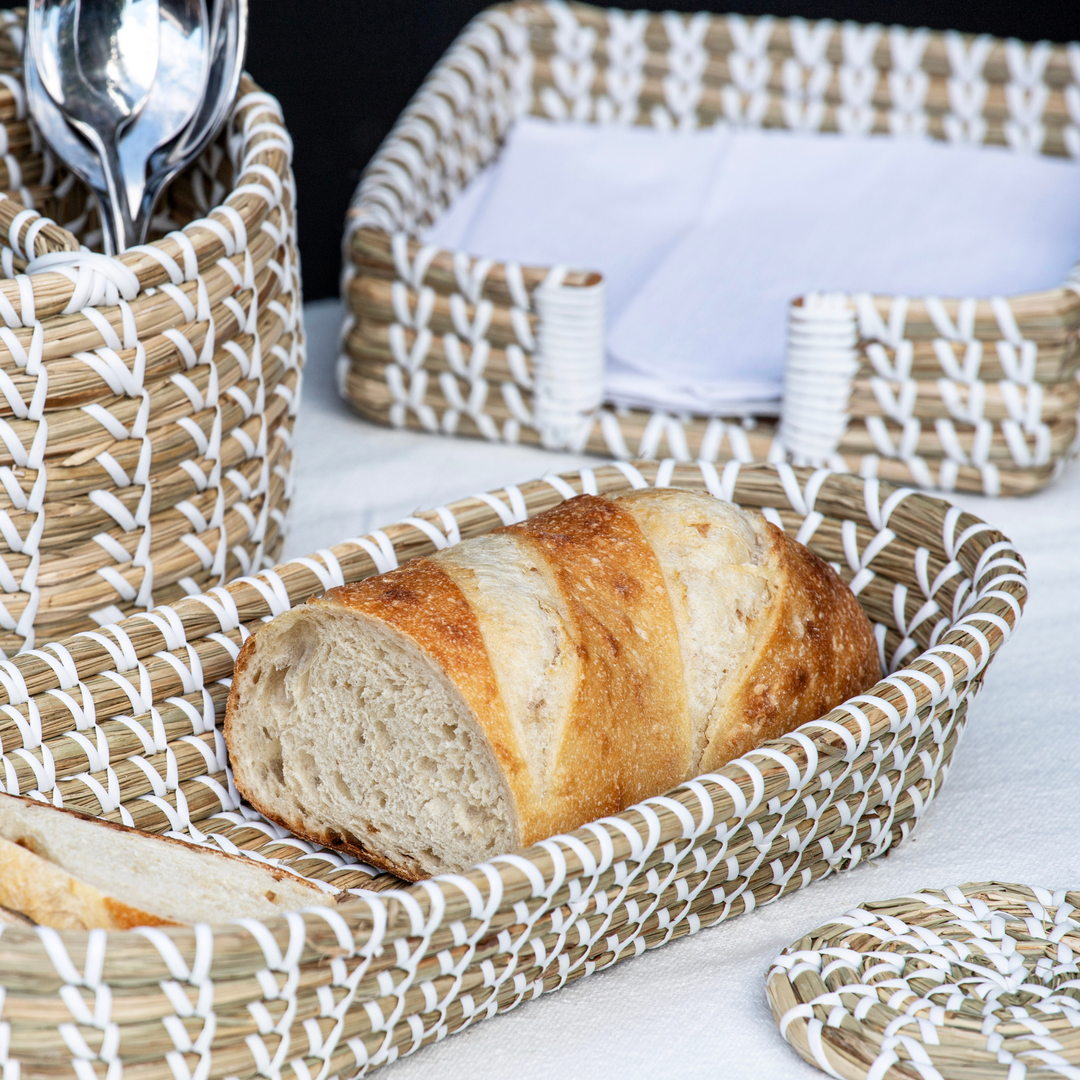 Ladelle Seagrass Woven White Napkin Holder Lifestyle | Merchants Homewares