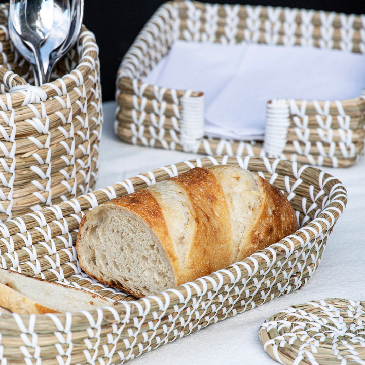 Ladelle Seagrass Woven White Napkin Holder Lifestyle | Merchants Homewares