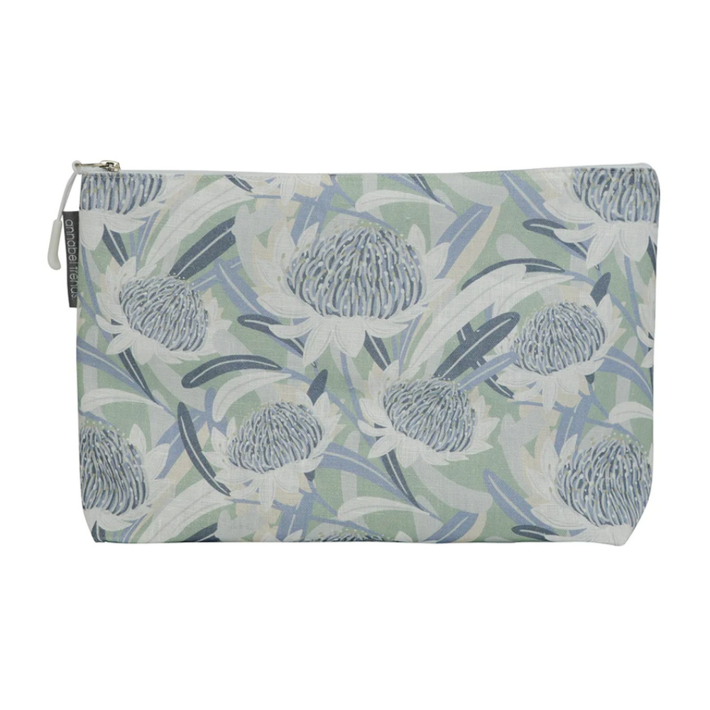 Linen Cosmetic Bag Large Waratah Blue | Merchants Homewares