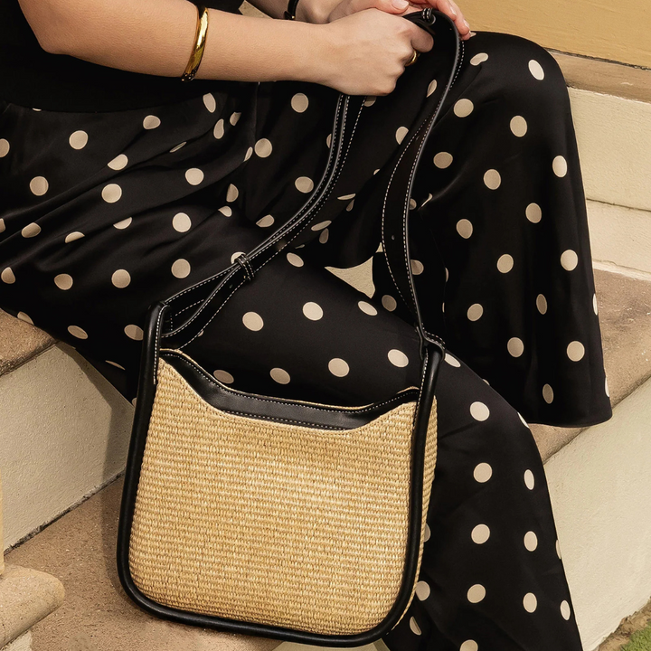 Louenhide Clare Shoulder Bag Raffia Black Lifestyle | Merchants Homewares