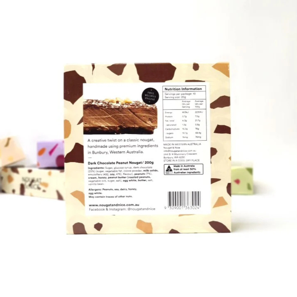 Nougat & Nice Nougat Box 200g Dark Chocolate Peanut | Merchants Homewares