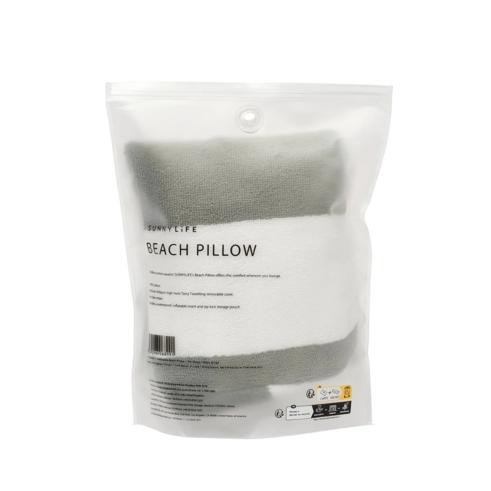 Sunnylife Inflatable Beach Pillow The Vacay Olive Stripe | Merchant Homewares