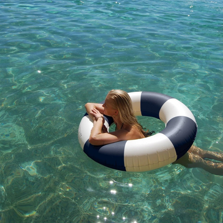 Sunnylife Slim Tube Pool Ring Navy Stripe | Merchant Homewares