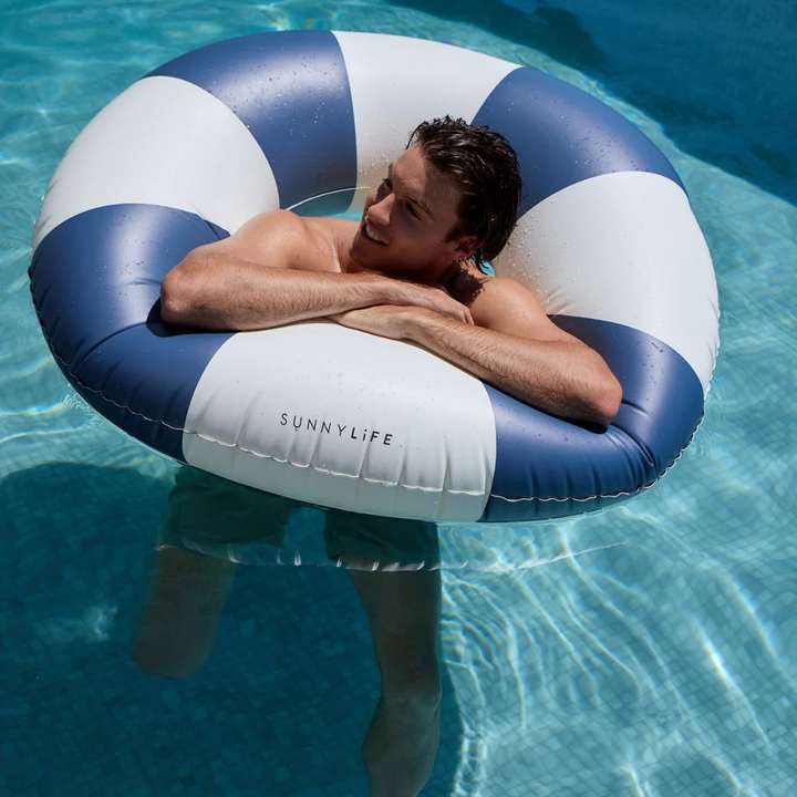 Sunnylife Tube Pool Ring Lazy Days Navy Stripe | Merchant Homewares