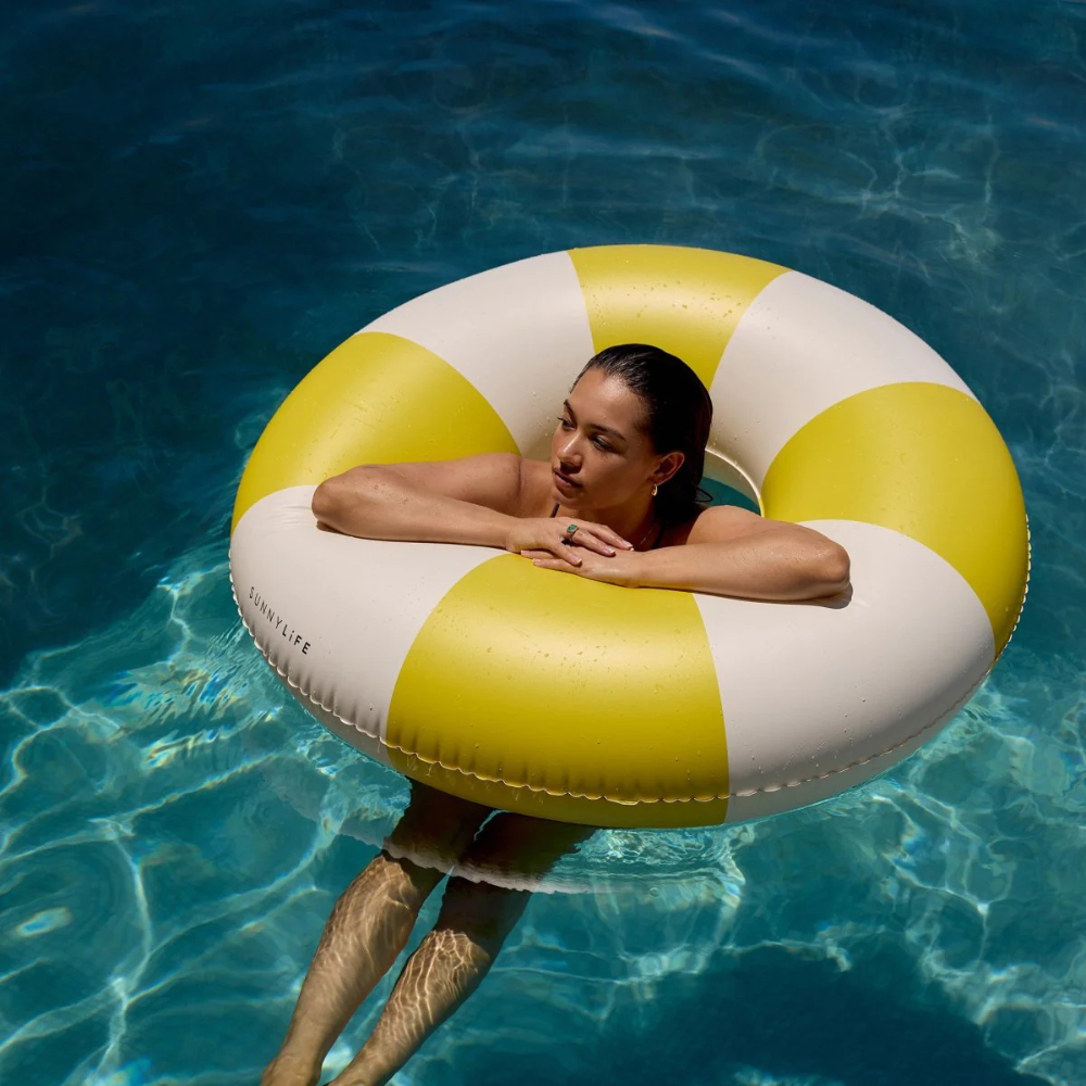 Sunnylife Tube Pool Ring Sunshine Yellow Stripe | Merchant Homewares