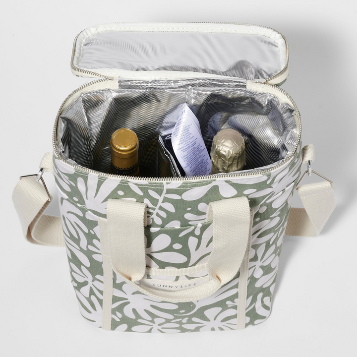 Sunnylife Canvas Drinks Cooler Bag The Vacay Olive Open | Merchants Homewares