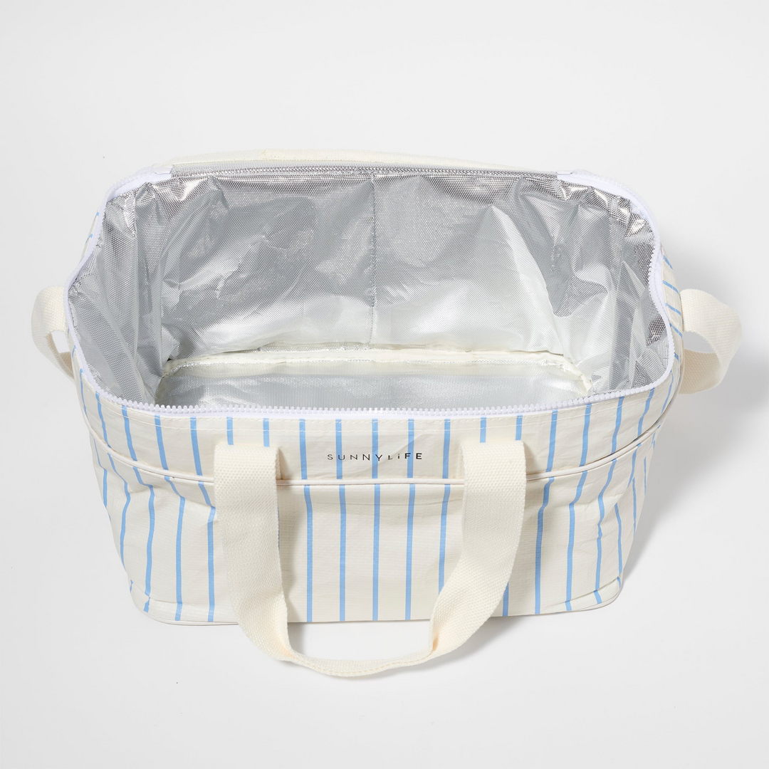 Sunnylife Cooler Bag Le Weekend Mid Blue-Cream Open | Merchants Homewares