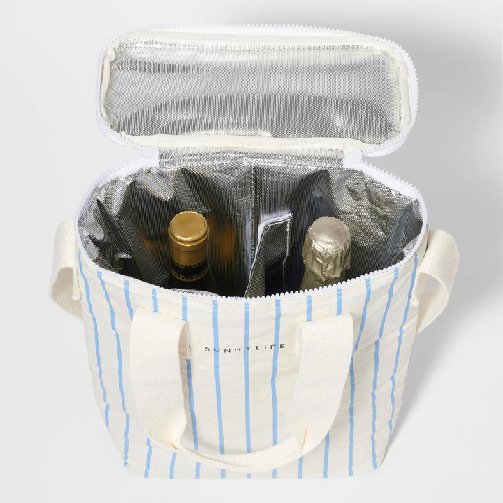 Sunnylife Drinks Cooler Bag Le Weekend Mid Blue-Cream Open | Merchants Homewares