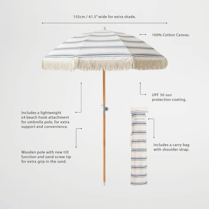 Sunnylife Luxe Beach Umbrella The Resort Coastal Blue Features | Merchants Homewares