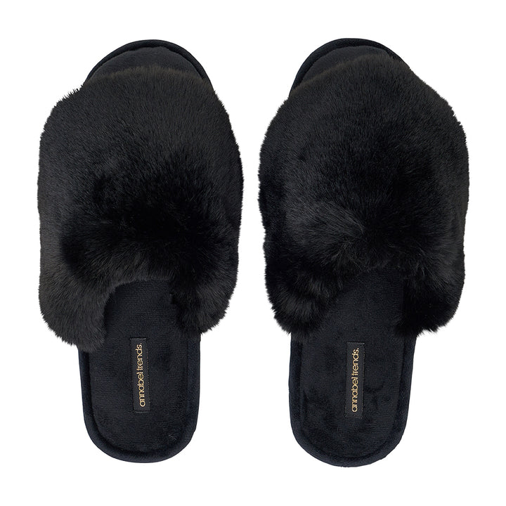 Annabel Trends Cosy Luxe Black Slippers | Merchants Homewares
