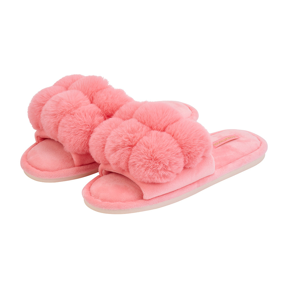 Annabel Trends Cosy Luxe Coral Pink Pom Pom Slippers | Merchants Homewares