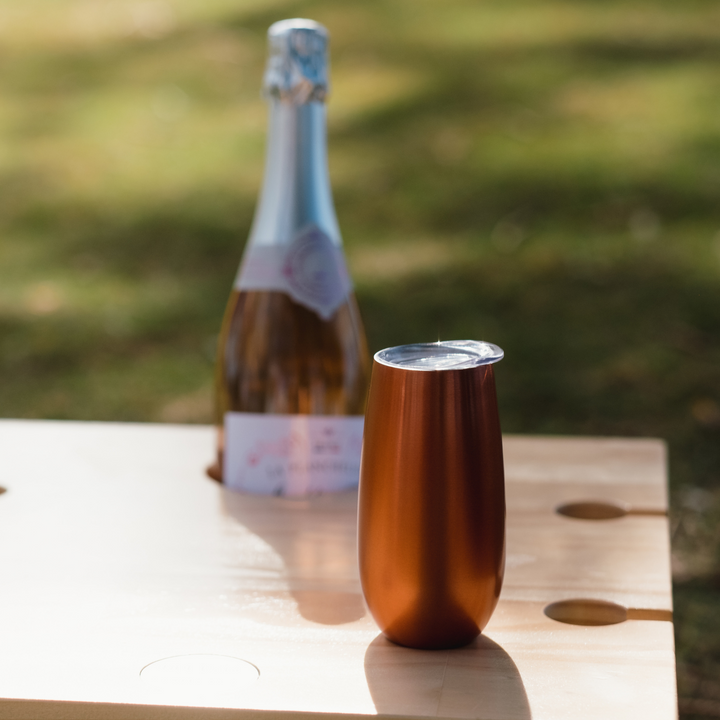 Annabel Trends Sparkling Flute Rose Gold Stainless Steel Double Walled Lifestyle | Merchants Homewares