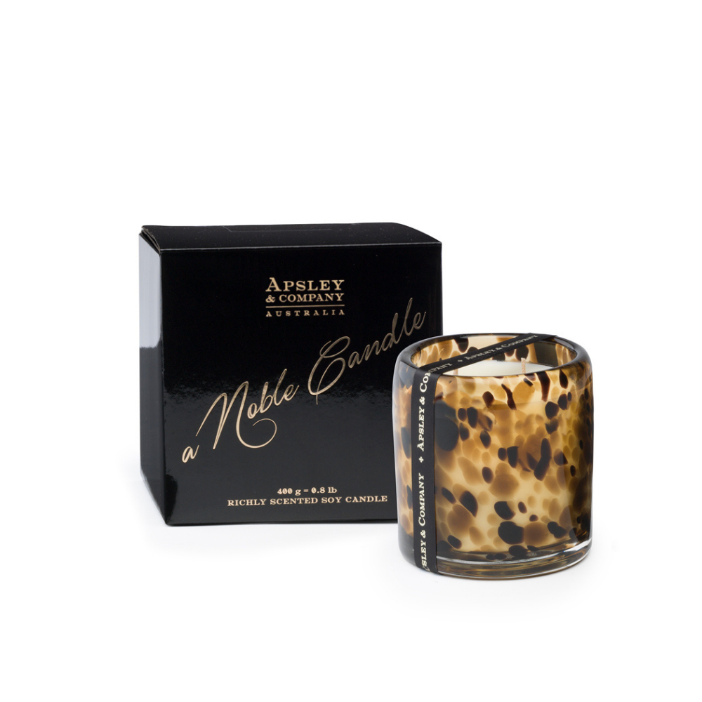 Apsley Vesuvius Candle 400g Sparkling Citrus, Peach & Vanilla open and packaged | Merchants Homewares 