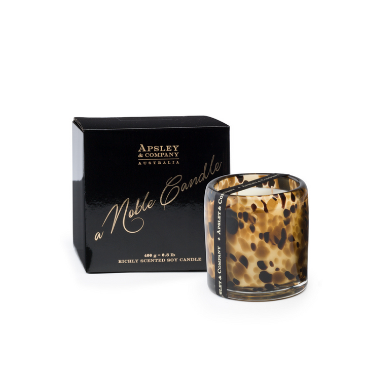 Apsley Vesuvius Candle 400g Sparkling Citrus, Peach & Vanilla open and packaged | Merchants Homewares