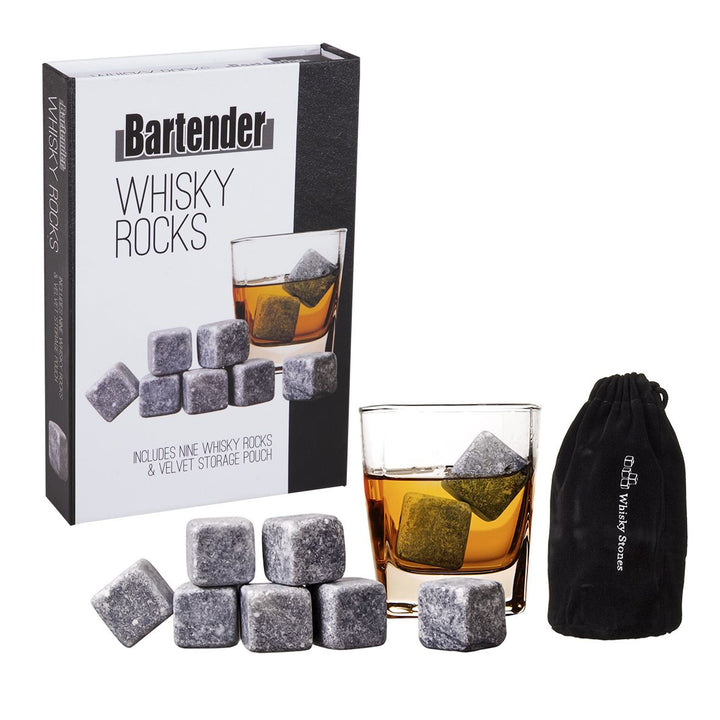 Bartender Whiskey Rocks Set of 9 with Velvet Bag | MerchantsHomewares