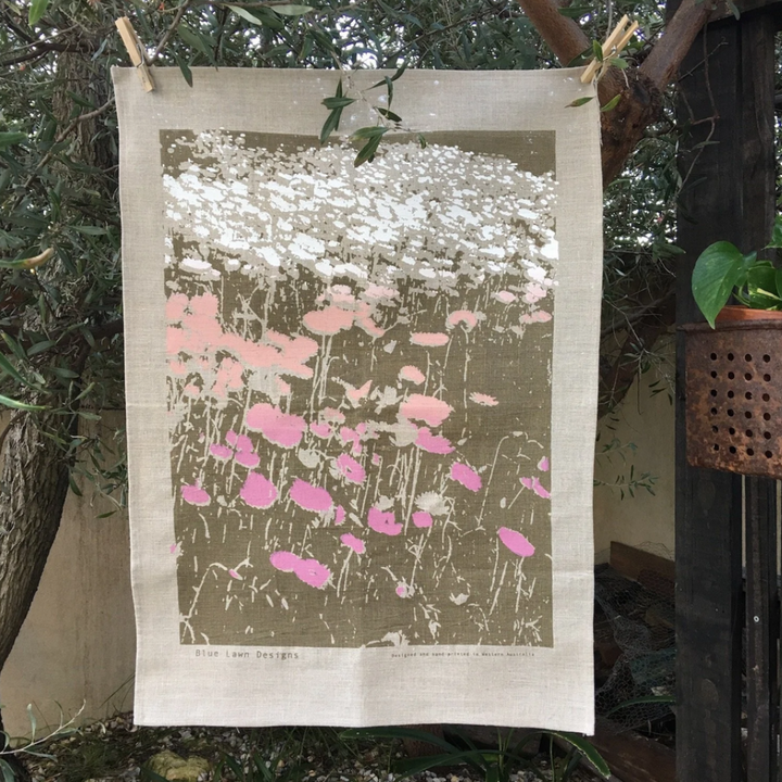 Blue Lawn Everlastings on Flax Tea Towel | Merchants Homewares