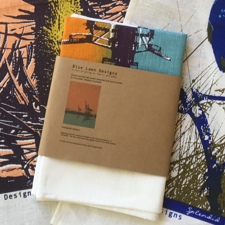 Blue Lawn Fremantle Harbour Tea Towel Packaged | Merchants Homewares