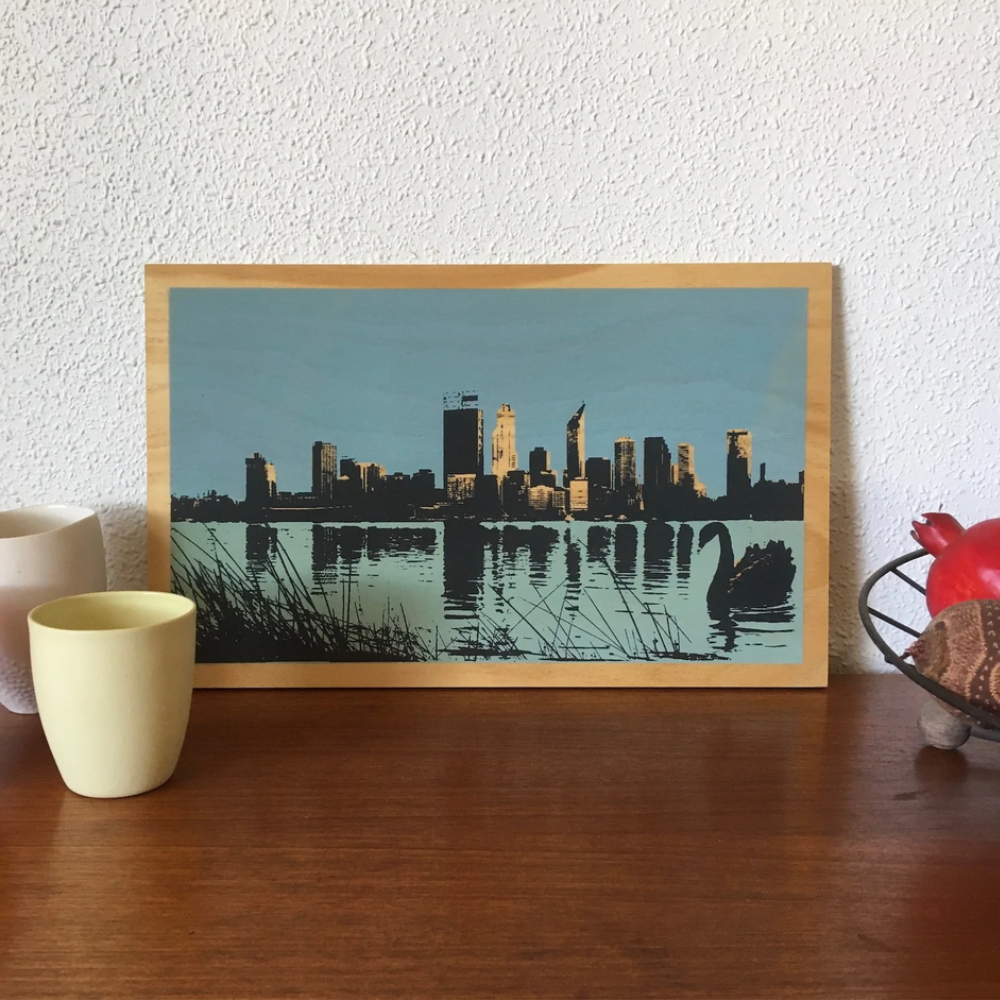 Blue Lawn Swan and River On Plywood | Merchants Homewares
