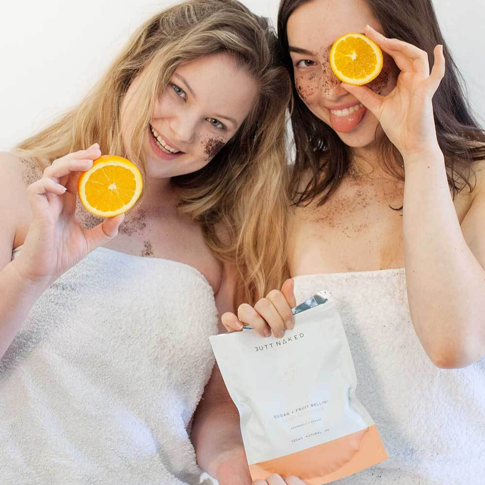 Butt Naked Bellini Sugar & Fruit Body Scrub lifestyle | Merchants Homewares