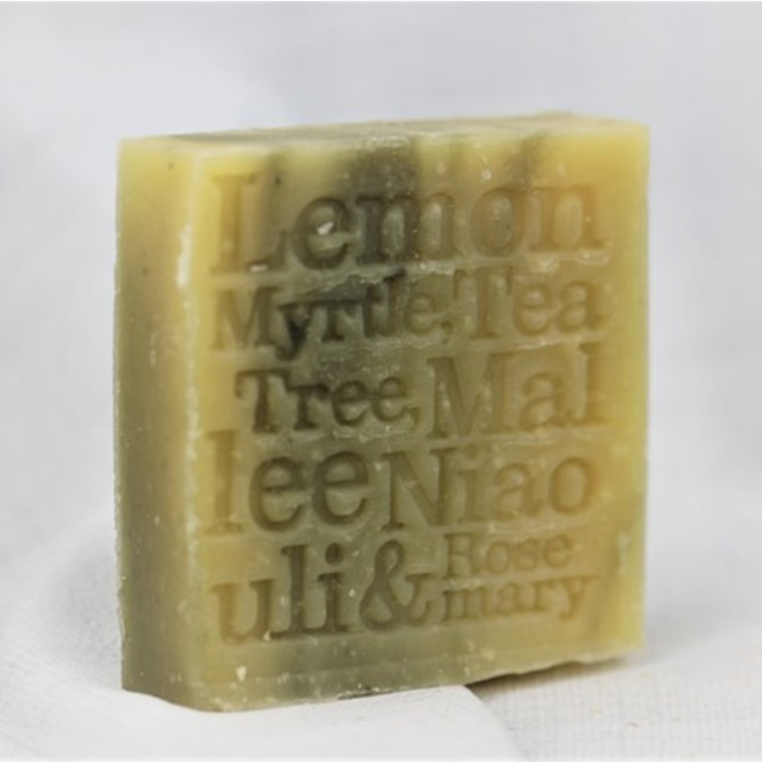 Corrynne's Lemon Myrtle, Blue Mallee, Niaouli & Tea Tree Soap yellow open | Merchants Homewares
