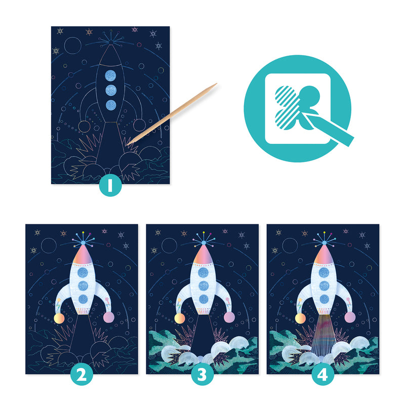 Djeco | Cosmic Mission Scratch Cards | Open | Merchant Homewares