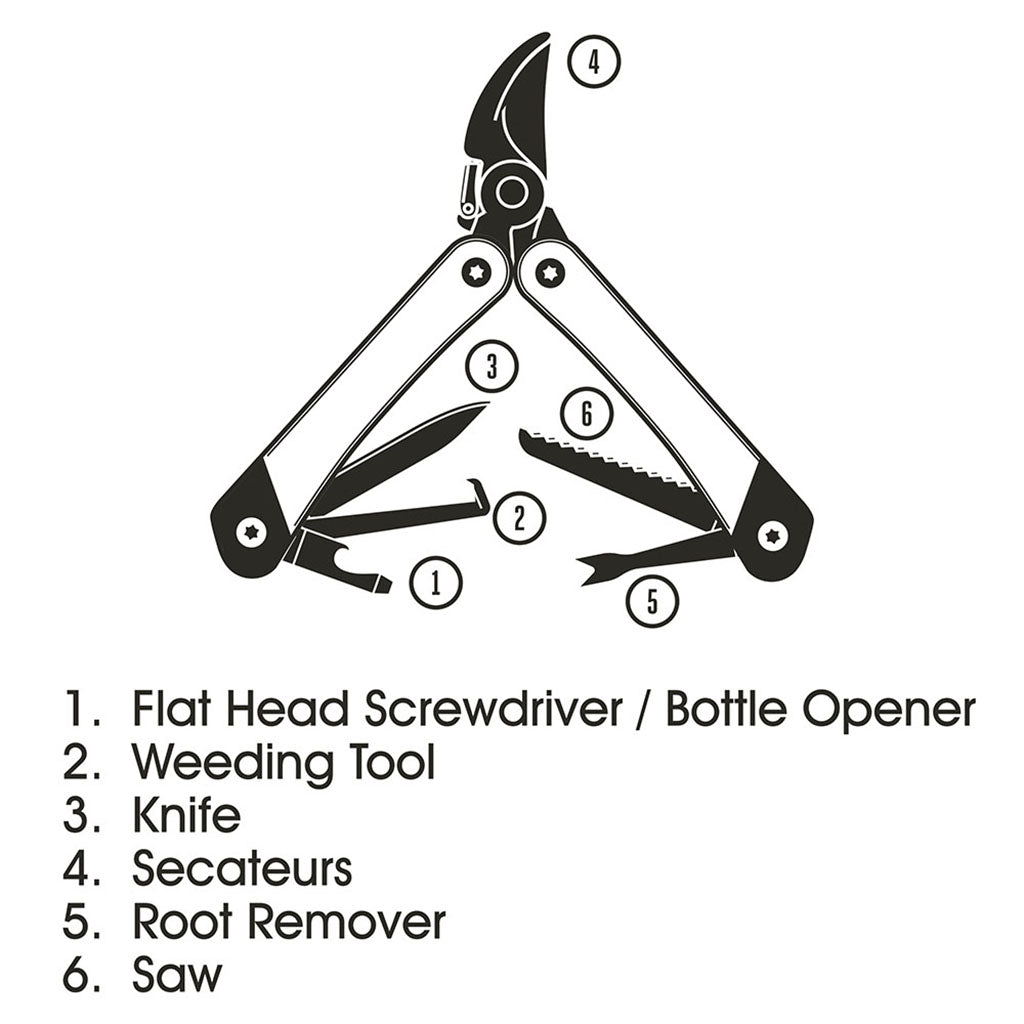 Gentlemen's Hardware 6 in 1 Garden Tool Product Diagram | Merchants Homewares