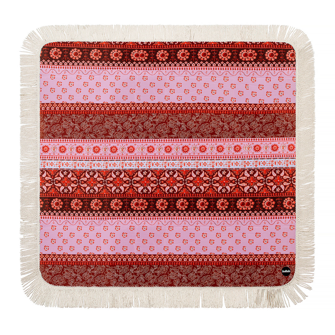 Kollab | Holiday Fringed Picnic Mat 1.45 x 1.45cm | Goa | Open | Merchant Homewares