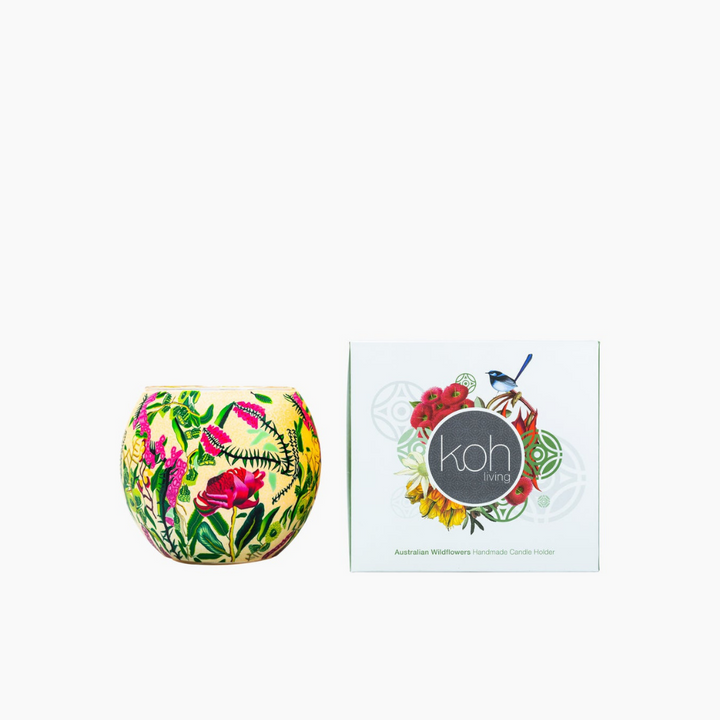 Koh Living Tea Light Candle Holder Waratah open and packaged | Merchant Homewares