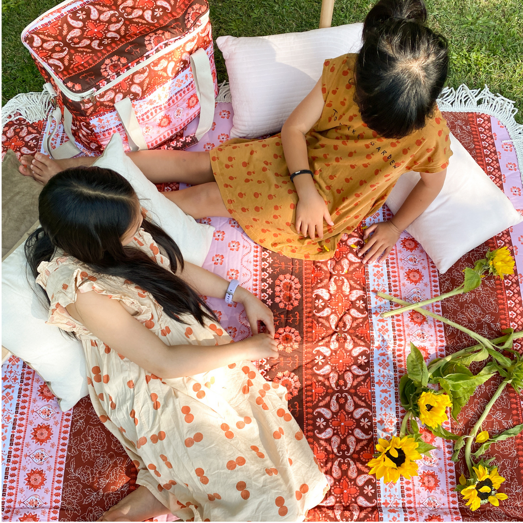 Kollab | Holiday Fringed Picnic Mat 1.45 x 1.45cm | Goa | Open | Merchant Homewares