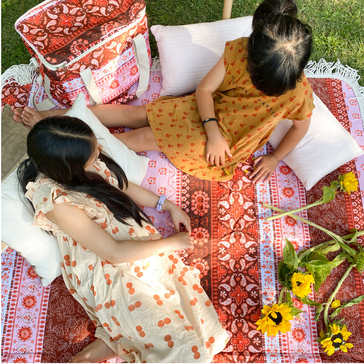 Kollab | Holiday Fringed Picnic Mat 1.45 x 1.45cm | Goa | Open | Merchant Homewares