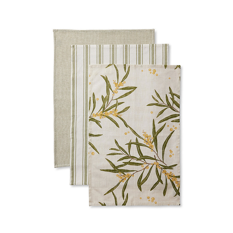 Golden Wattle Tea Towel Pack of 3 | Merchants Homewares