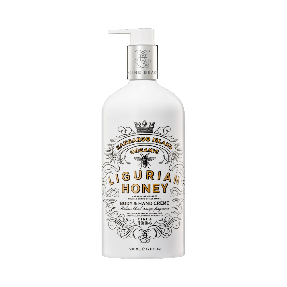 Maine Beach Organic Kangaroo Island Ligurian Honey Hand & Body Cream 500ml open | Merchants Homewares