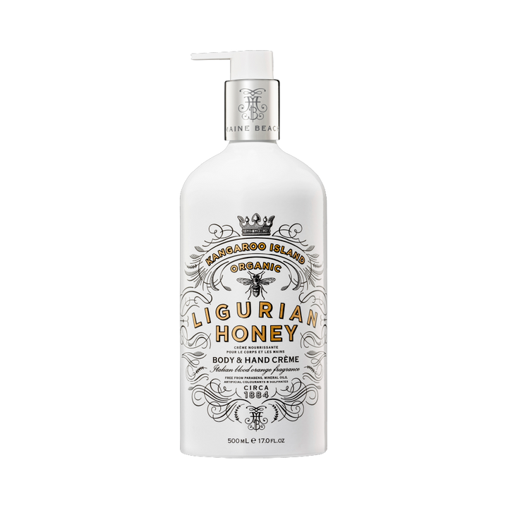 Maine Beach Organic Kangaroo Island Ligurian Honey Hand & Body Cream 500ml open | Merchants Homewares