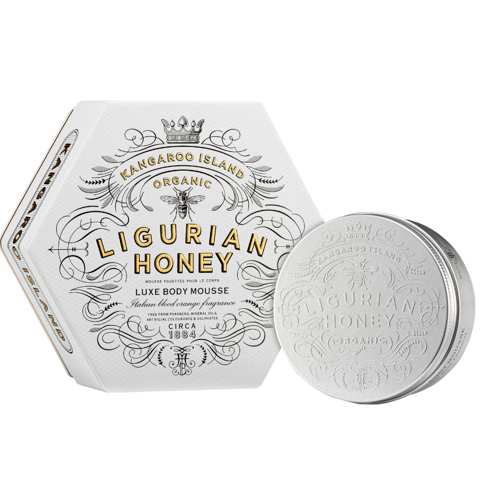 Maine Beach Organic Kangaroo Island Ligurian Honey Luxe Body Mousse open and packaged | Merchants Homewares