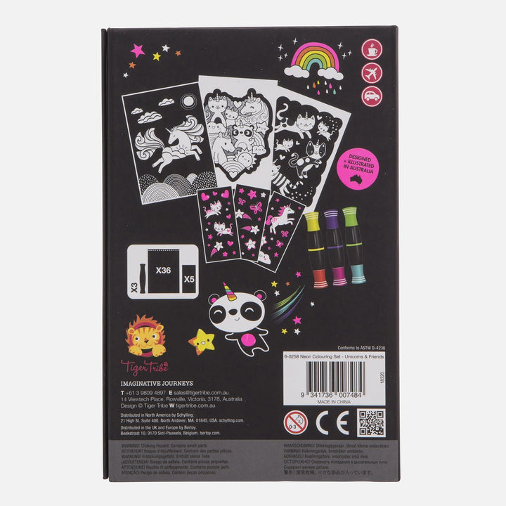 Tiger Tribe Neon Colouring Set - Unicorns and Friends Merchants Homewares