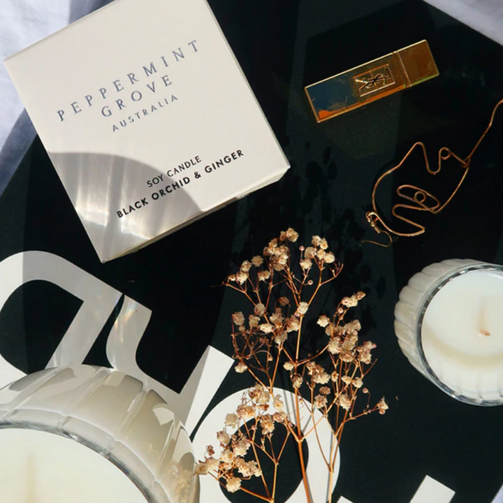 Peppermint Grove Black Orchid & Ginger Soy Candle Lifestyle | Merchants Homewares