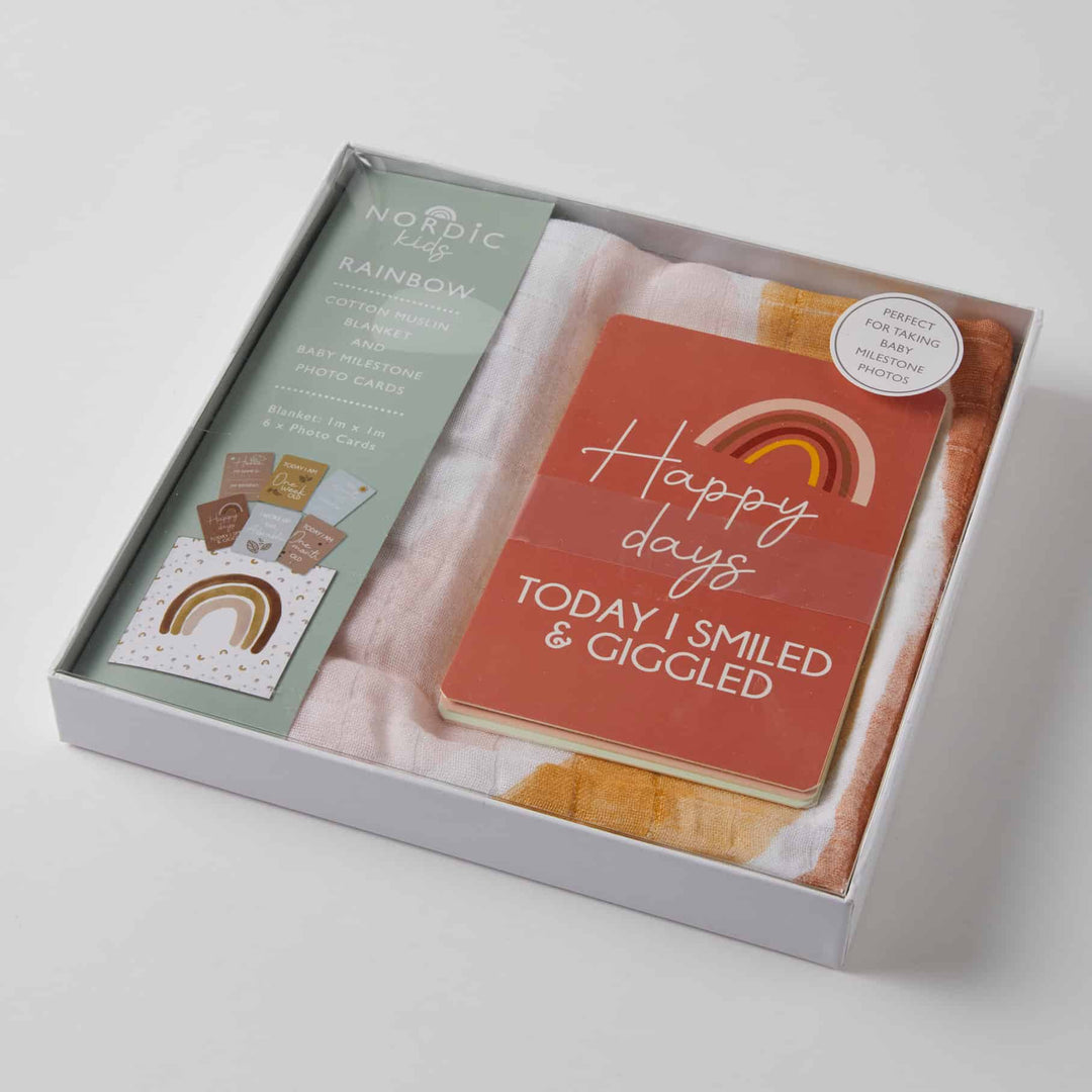 Pilbeam Jiggle & Giggle Rainbow Milestone Muslin Set Boxed | Merchants Homewares