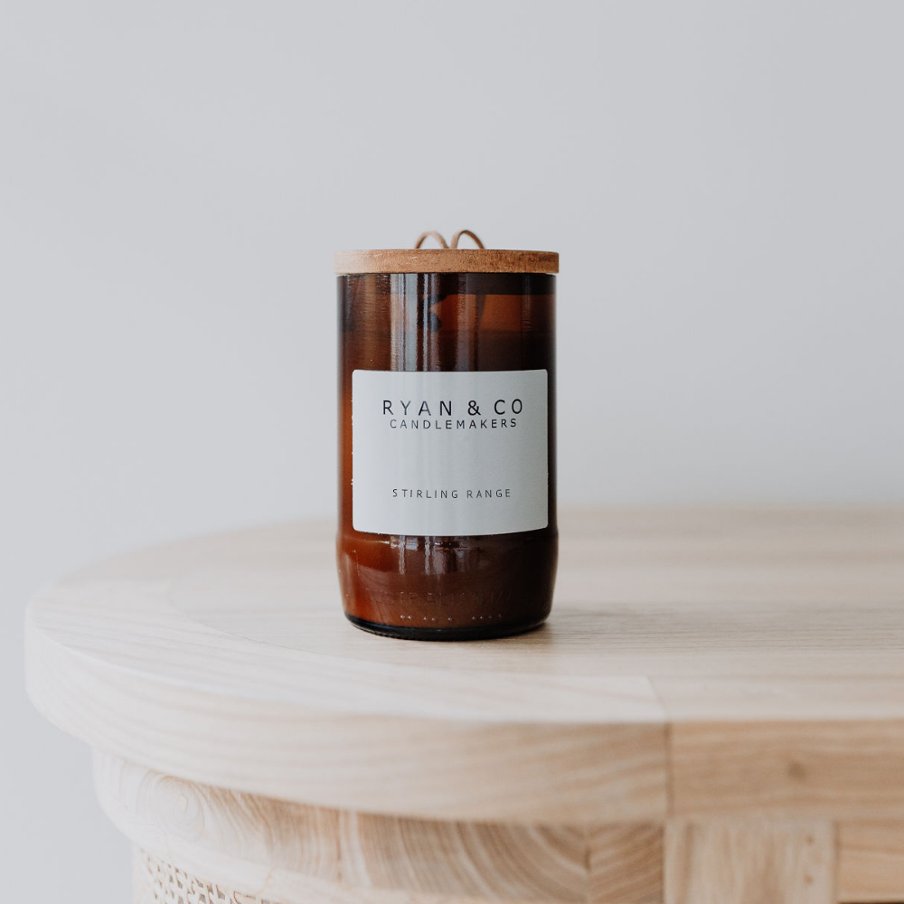 Ryan & Co Great Southern Range Stirling Range Candle 350g Sandalwood, Vetiver, Cinnamon open | Merchants Homewares