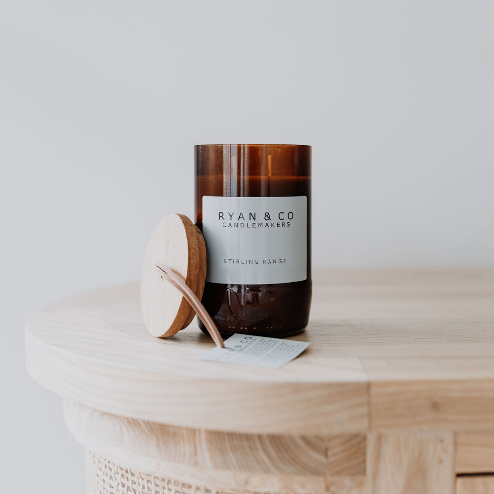 Ryan & Co Great Southern Range Stirling Range Candle 350g Sandalwood, Vetiver, Cinnamon open | Merchants Homewares