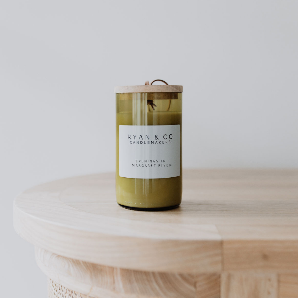 Ryan & Co South West Range Evenings in Margaret River Candle 300g  Lemon, Eucalyptus, Sandalwood, Jasmine open | Merchants Homewares